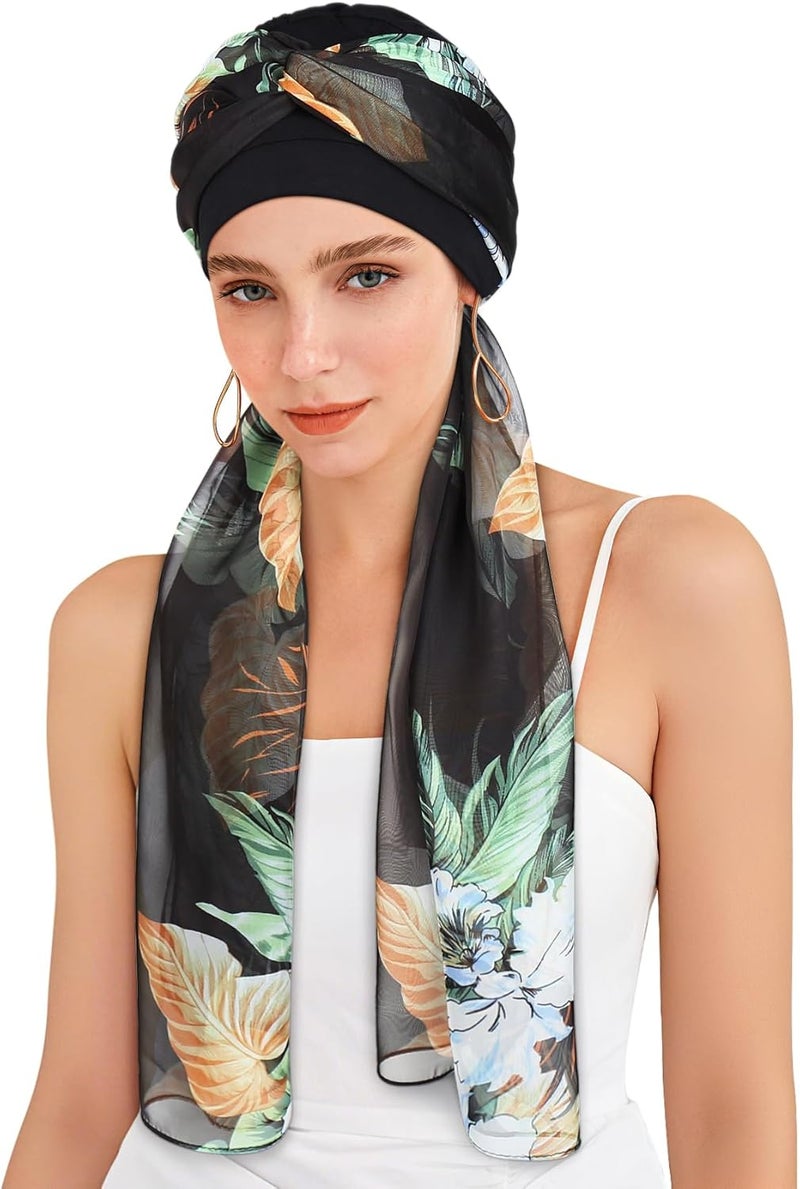 Awefeel Chemo Hats for Women – Extra Long 47" Chiffon Scarf – Soft Cancer Headwear for Hair Loss – Stylish Chemo Caps - Image 1